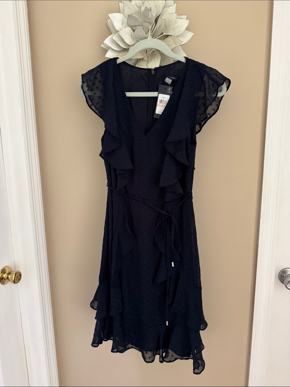 Tommy Hilfiger Navy Ruffle Wrap Dress with Tie Waist